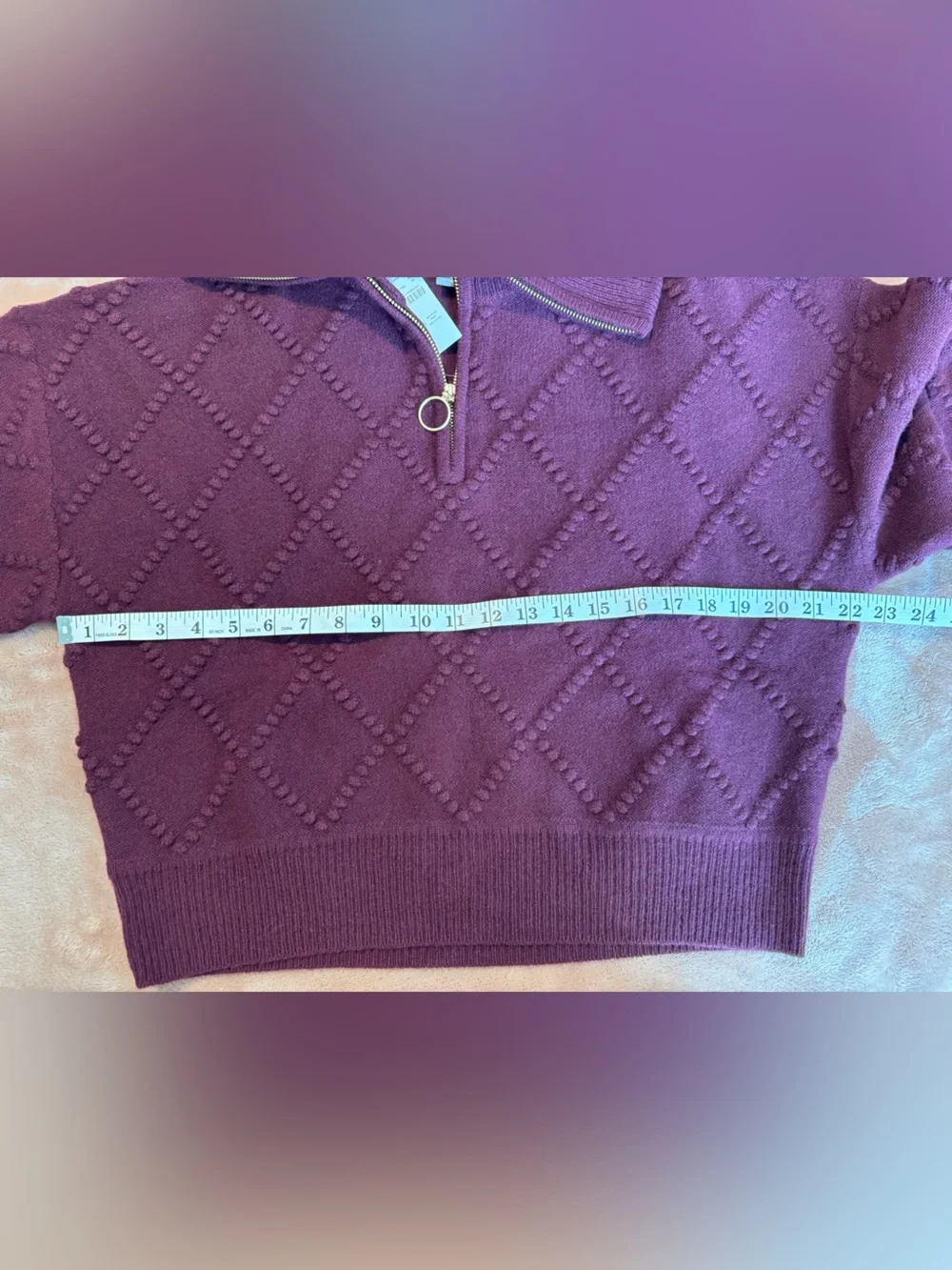 NWT J. Crew 100% Lambswool Quarter Zip Sweater, Maroon, Size Medium
